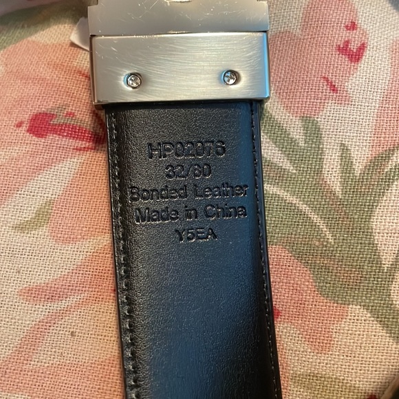 PERRY ELLIS Size W 32-38” Bonded Leather Belt Square Bright Silver Brown $49 NEW - Picture 4 of 13